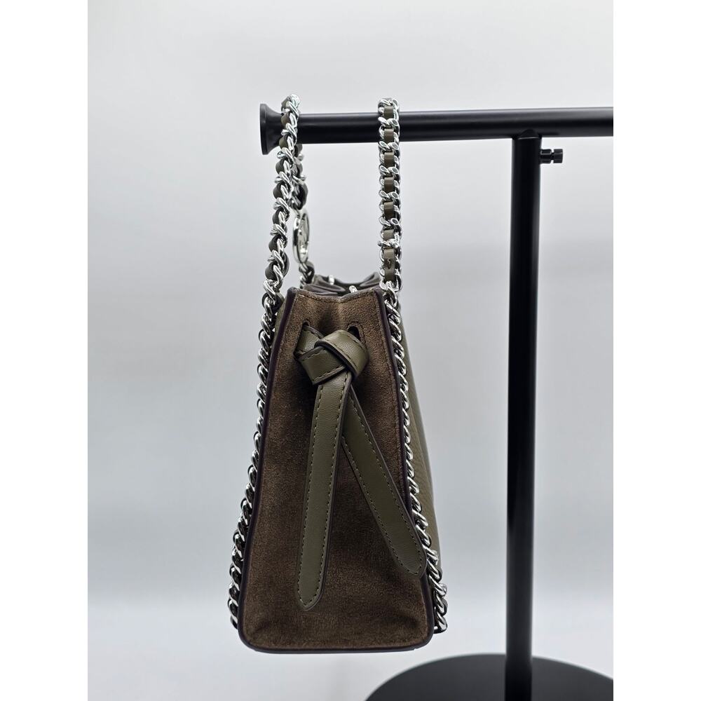 Michael Kors Mina Small Chain Leather Satchel Crossbody Olive Green Silver MK - Picture 3 of 16